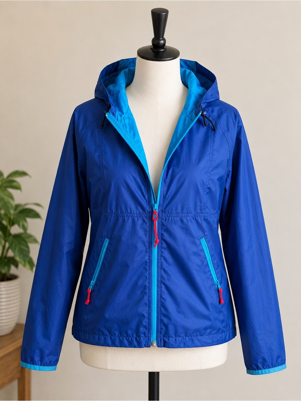 Blue Hooded Women's Windbreaker Jacket
